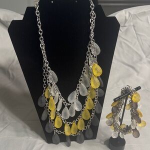 Elegant Silver and Yellow Teardrop Necklace and Bracelet Set
